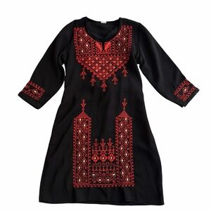 Girls traditional Palestinian Thobe with red embroidery / cross stitch
